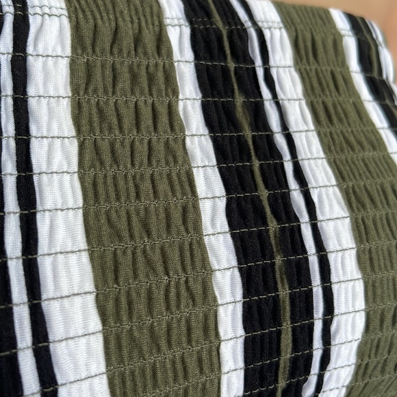 Smocked Strapless Romper Green Black White Stripes - Picture 3 of 13